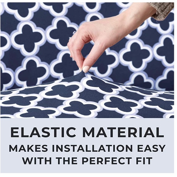 Great Bay Home Printed Twill Arm Chair Slipcover. One Piece Navy-New - Picture 4 of 7